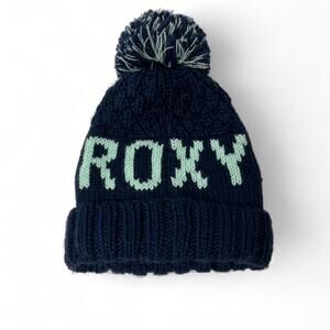 Roxy navy blue beanie with mint green logo